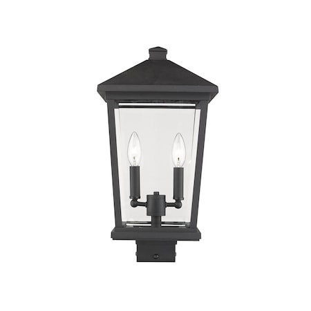 Z-Lite Beacon 2 Light Outdoor Post Mount Fixture, Black & Clear Beveled 568PHBS-BK